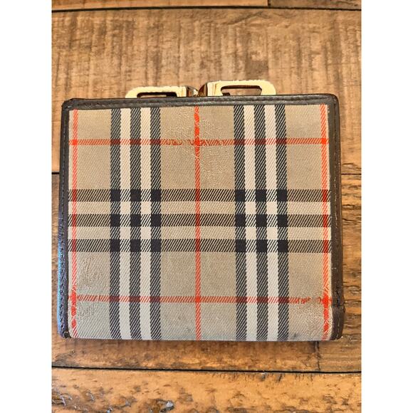 Vintage BURBERRY Bi-Fold Kiss Lock Wallet In Classic Nova Check - Picture 3 of 10